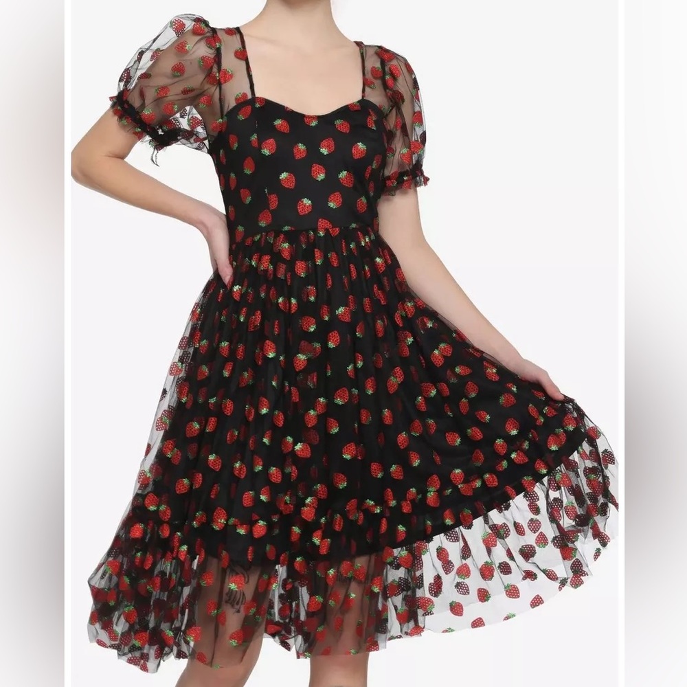 Hot Topic × Sweet Society Strawberry Glitter Mesh Dress (NWT)